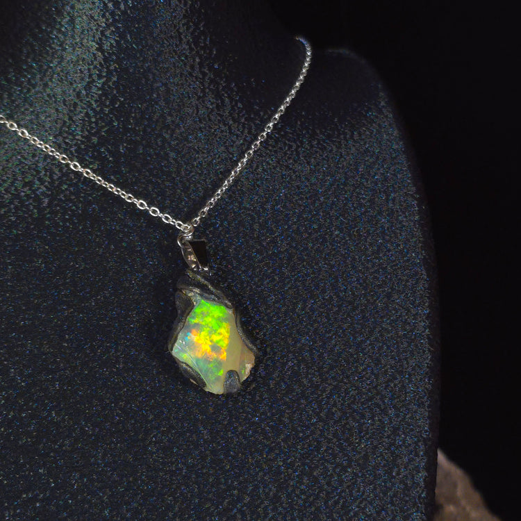 Celestial Prism — Handmade Opal Pendant, Blue & Red Fire