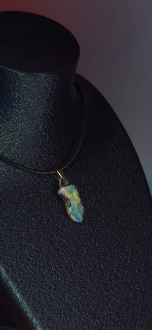 Opal Necklace — Multicolour Fire & Flashes, Light Blue Body