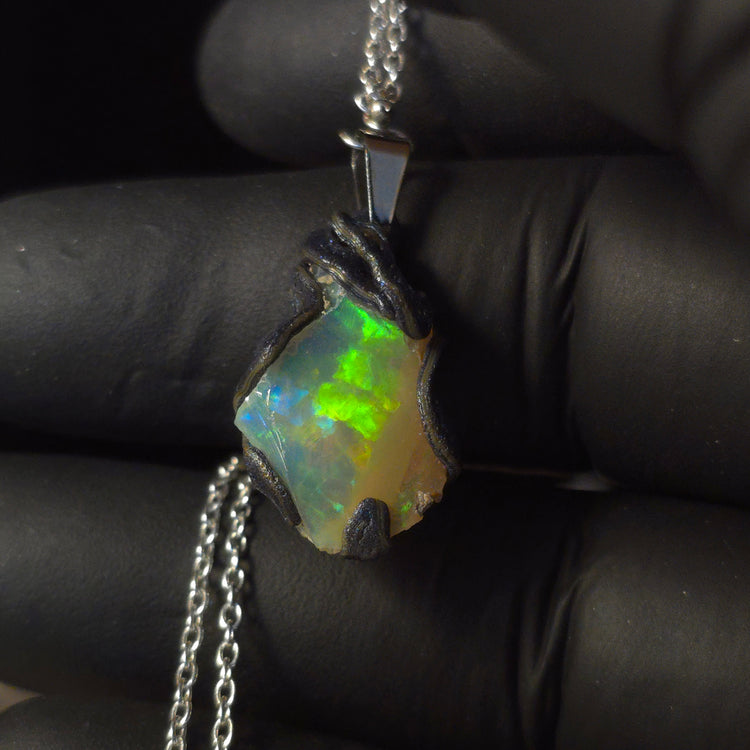 Celestial Prism — Handmade Opal Pendant, Blue & Red Fire