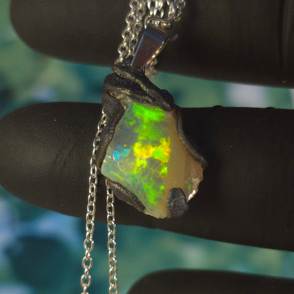 Opal Necklace — Blue & Red Fire