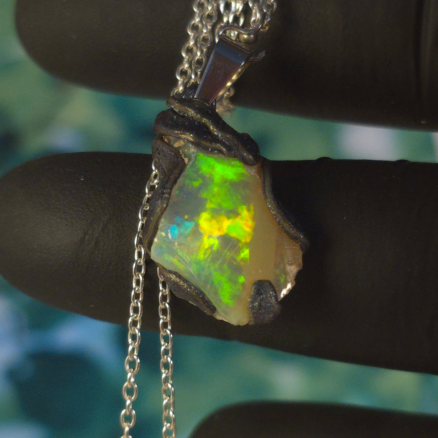 Opal Necklace — Blue & Red Fire