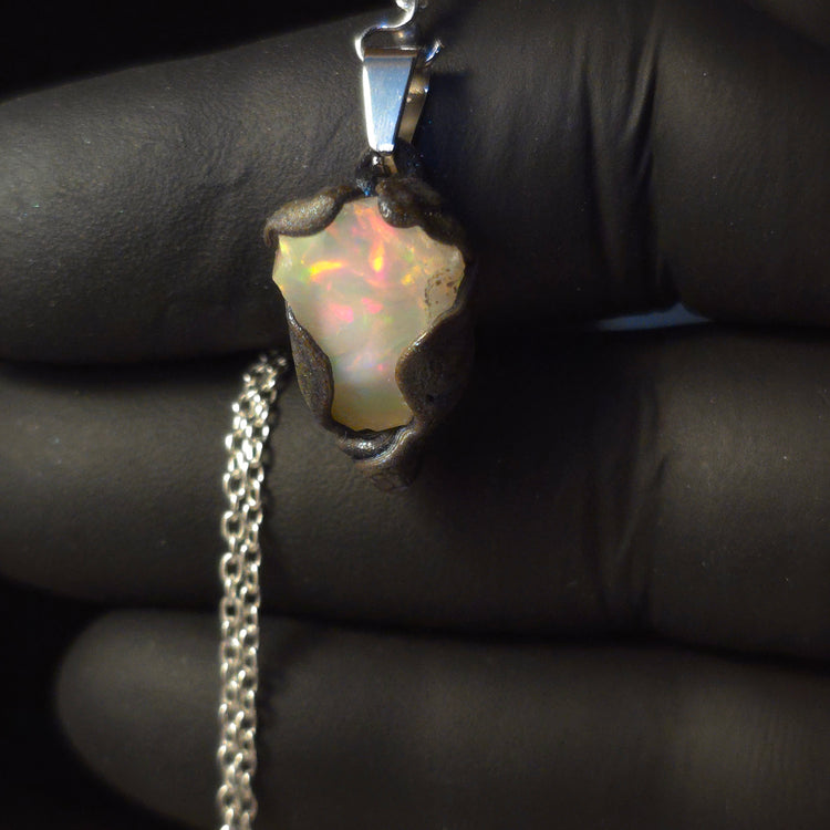 Solar Core — Handmade Opal Pendant, Gold & Red Fire, White Heart