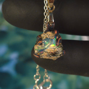 Opal Necklace — Deep Blue Matrix, Red & Green Fire