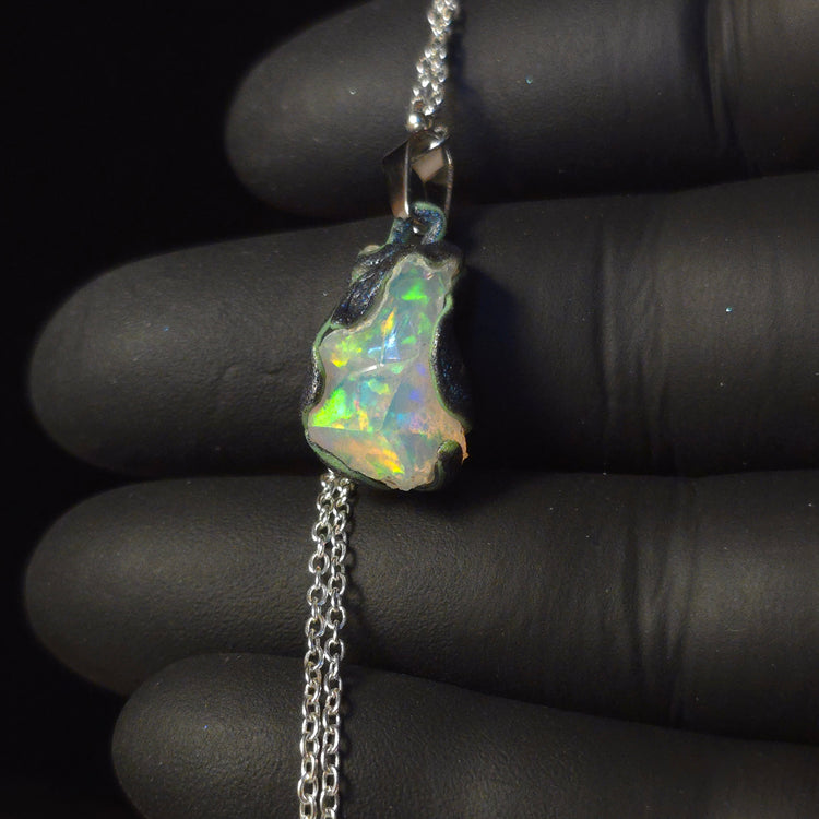 Boreal Dance — Handmade Opal Pendant, Green & Blue-Green Fire