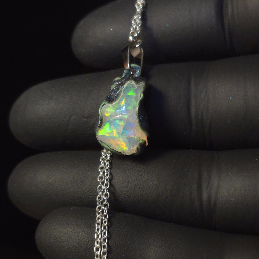 Boreal Dance — Handmade Opal Pendant, Green & Blue-Green Fire