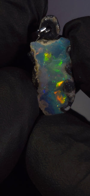 Opal Necklace — Multicolour Fire & Flashes, Light Blue Body