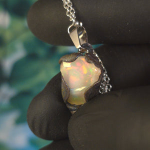Opal Necklace — Gold & Red Fire, White Heart
