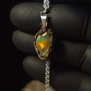 Opal Necklace — Red & Green on Gold