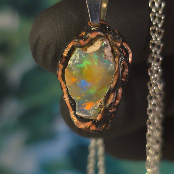 Opal Necklace — Red & Green on Gold